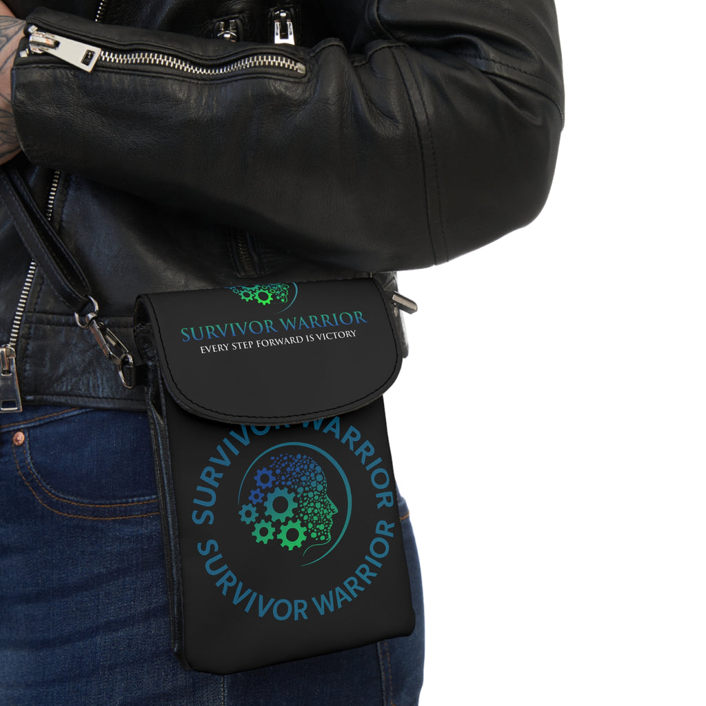 Survivor Warrior Small Phone Wallet — Crossbody Cell Phone Pouch with Teal Awareness Gear