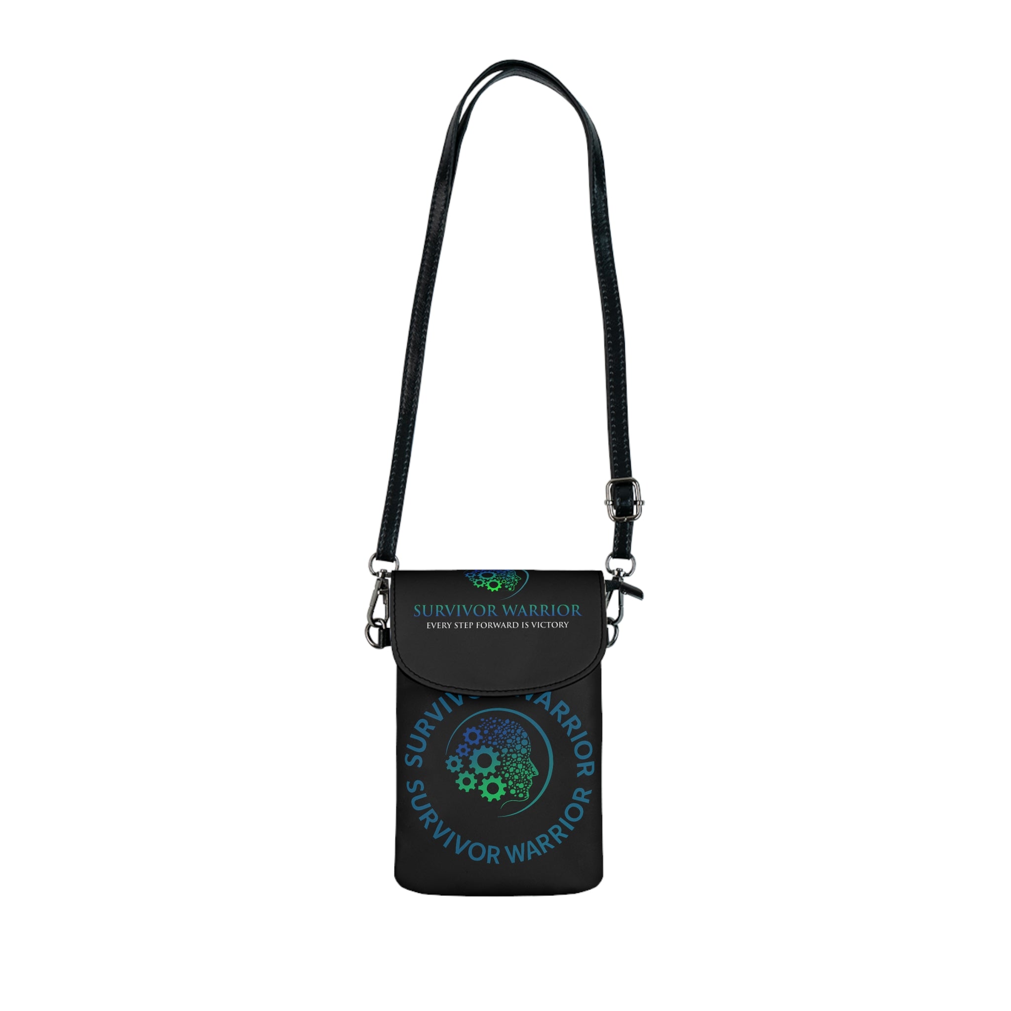 Survivor Warrior Small Phone Wallet — Crossbody Cell Phone Pouch with Teal Awareness Gear